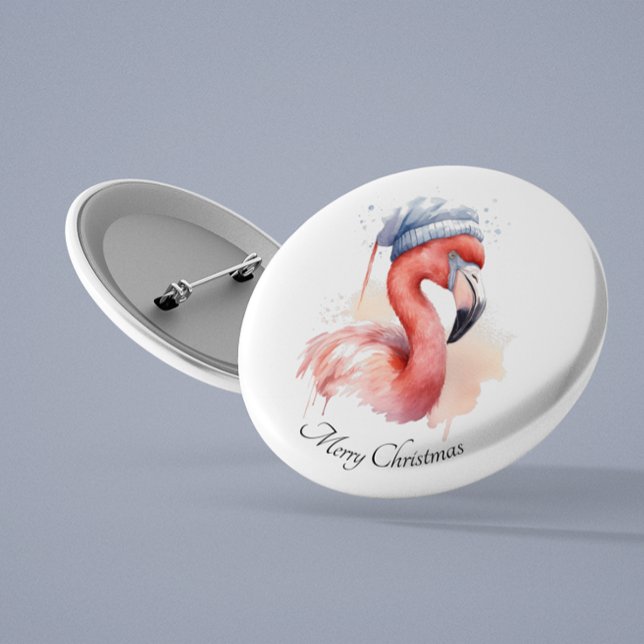 Badge Rond 2,50 Cm Flamant rose père Noël Snowbird, personnalisé (Créateur téléchargé)