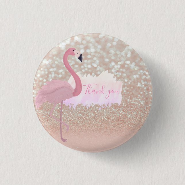 Badge Rond 2,50 Cm Flamant rose rose brillant moderne, Merci (Devant)