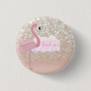 Badge Rond 2,50 Cm Flamant rose rose brillant moderne, Merci
