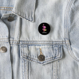 Badge Rond 2,50 Cm Flamant rose rose et bouton Hibicus