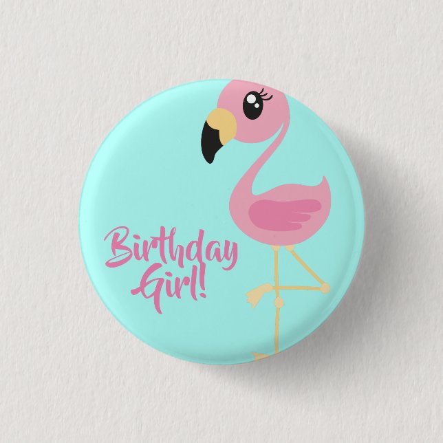 Badge Rond 2,50 Cm Flamant rose rose fête d'anniversaire (Devant)