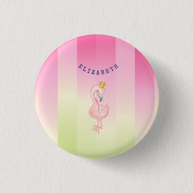 Badge Rond 2,50 Cm Flamant rose rose mignon Ombre rayé (Devant)