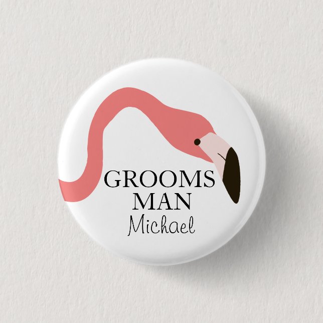 Badge Rond 2,50 Cm Flamant rose rose Whimsy Groomsman (Devant)