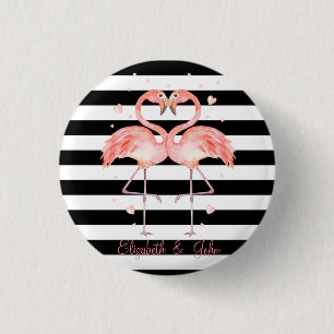 Badge Rond 2,50 Cm Flamants Roses Mignons Amoureux , Rayures Noires e
