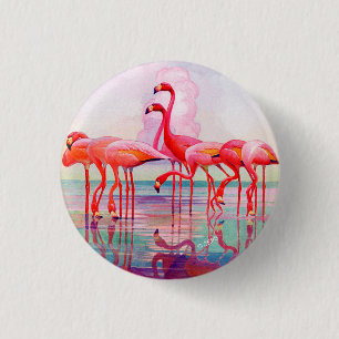 Badge Rond 2,50 Cm Flamants roses roses par Francis Lee Jacques