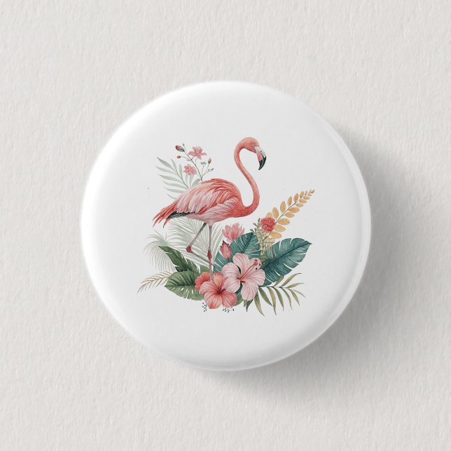 Badge Rond 2,50 Cm Flamingo With Flowers (Devant)