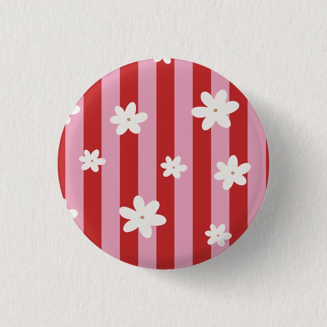 Badge Rond 2,50 Cm Fleur à rayure rouge et rose  (Devant)
