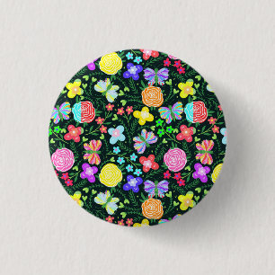 Badge Rond 2,50 Cm Fleur Arc-en-ciel Papillon