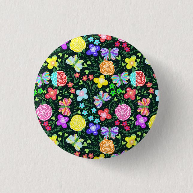 Badge Rond 2,50 Cm Fleur Arc-en-ciel Papillon (Devant)