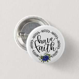 Badge Rond 2,50 Cm Fleur Bleue Ayez Foi