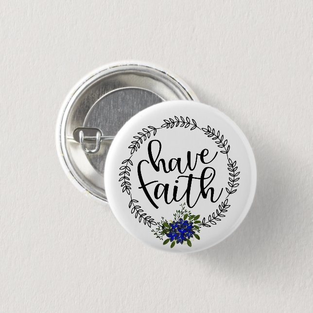 Badge Rond 2,50 Cm Fleur Bleue | Ayez Foi (Devant & derrière)