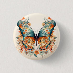 Badge Rond 2,50 Cm Fleur bohème florale papillon prairie aquarelle