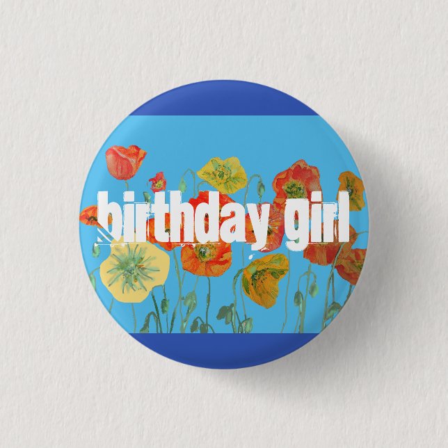 Badge Rond 2,50 Cm Fleur d'art de fille d'anniversaire coquelicot ora (Devant)