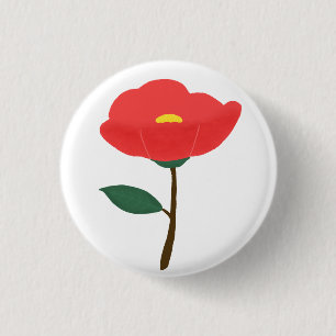 Badge Rond 2,50 Cm Fleur de Camélia Rouge Cadeau Botanique