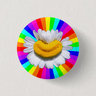 Badge Rond 2,50 Cm Fleur de Camomille Radieuse et Heureuse Sourire Au
