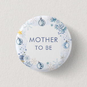 Badge Rond 2,50 Cm Fleur de flocon de neige Baby Shower d'hiver pour