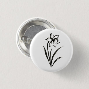 Badge Rond 2,50 Cm Fleur de jonquille – Art botanique monochrome sur