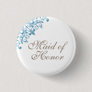 Badge Rond 2,50 Cm Fleur de Lis Bleu Français Script Maid of Honor
