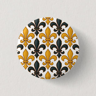Badge Rond 2,50 Cm Fleur de lis Motif de couleur noire jaune