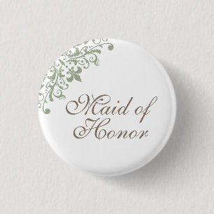 Badge Rond 2,50 Cm Fleur de Lis Verte Française Script Maid of Honor