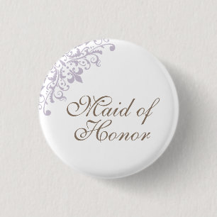 Badge Rond 2,50 Cm Fleur de Lis violet français Script Maid of Honor