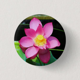 Badge Rond 2,50 Cm Fleur de Lotus rose chaud