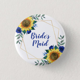 Badge Rond 2,50 Cm Fleur de soleil de Bridesmaid Géométrique bleu flo