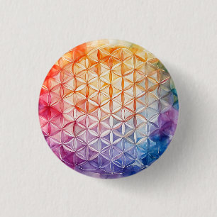 Badge Rond 2,50 Cm Fleur de Vie - Peinture à l'aquarelle