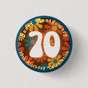 Badge Rond 2,50 Cm Fleur d'Hippie rétro Puissance 70e anniversaire
