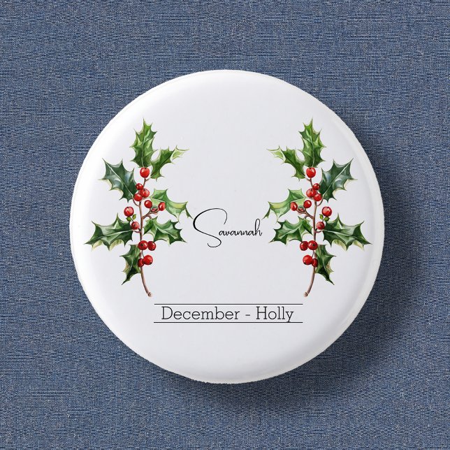 Badge Rond 2,50 Cm Fleur du mois de naissance Décembre Holly (Créateur téléchargé)