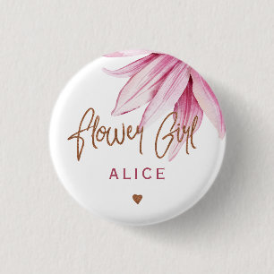 Badge Rond 2,50 Cm Fleur fille rose floral cuivrée douche nuptiale