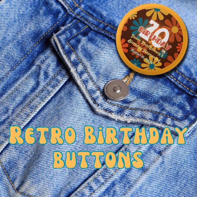 Badge Rond 2,50 Cm Fleur hippie rétro 70e anniversaire (add some Flower Power swag to your Boomer Birthday Bash. Customized )