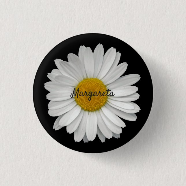 Badge Rond 2,50 Cm Fleur marguerite simple avec nom (Devant)