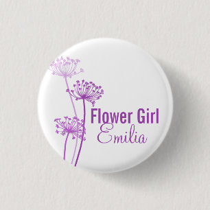 Badge Rond 2,50 Cm Fleur moderne Chervil violet mariage pin / bouton