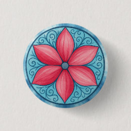 Badge Rond 2,50 Cm Fleur rose