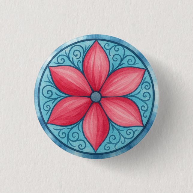 Badge Rond 2,50 Cm Fleur rose (Devant)