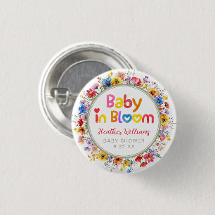 Badge Rond 2,50 Cm Fleur sauvage d'aquarelle bébé dans le Baby shower