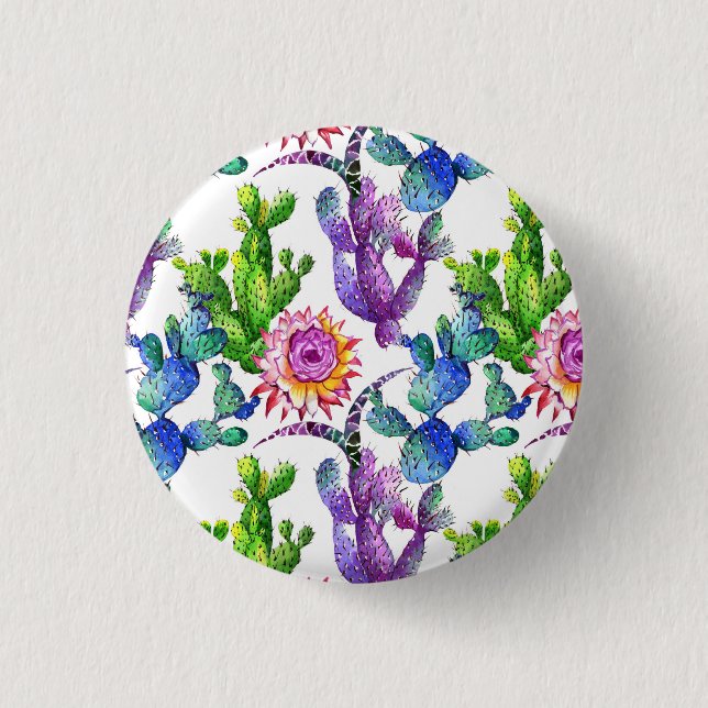 Badge Rond 2,50 Cm Fleur sauvage d'aquarelle Cactus Motif (Devant)