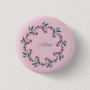 Badge Rond 2,50 Cm Fleur sauvage Rose d'aquarelle rose fleuri