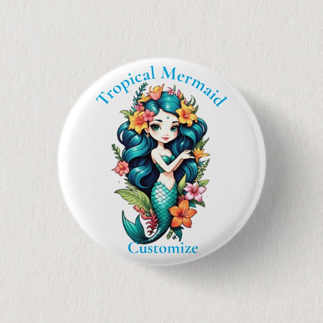 Badge Rond 2,50 Cm Fleur tropicale Sirène Thunder_Cove (Devant)