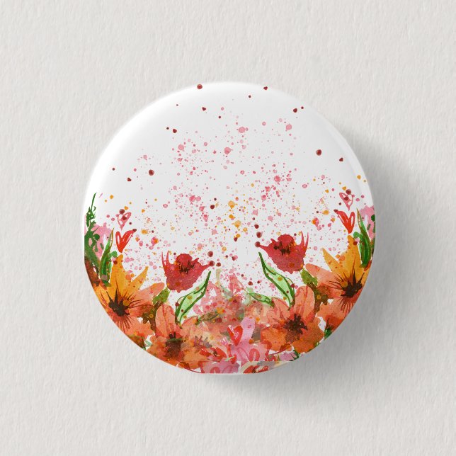 Badge Rond 2,50 Cm Fleurs Abstraites Modernes Vertes et Orange (Devant)
