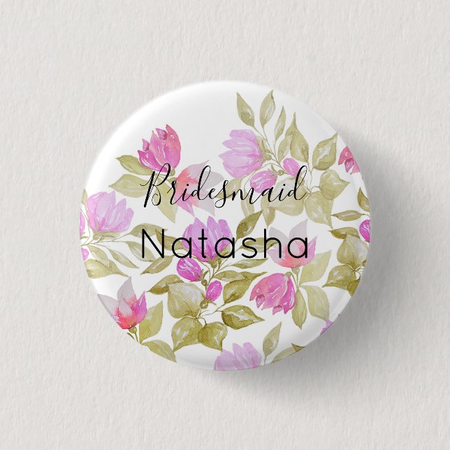 Badge Rond 2,50 Cm Fleurs Aquarelles Pastel Rose Et Lilac (Devant)