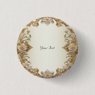 Badge Rond 2,50 Cm Fleurs blanches bouton décoratif or