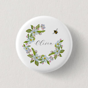 Badge Rond 2,50 Cm Fleurs d'aquarelle des arbres du jardin et des bou