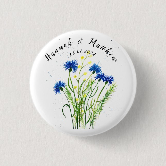 Badge Rond 2,50 Cm Fleurs de bleuets aquarelle jolie Mariage (Devant)
