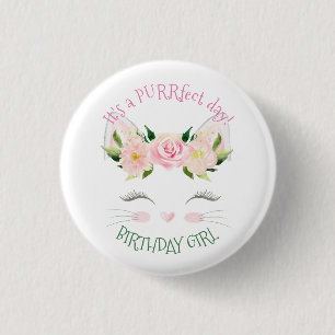 Badge Rond 2,50 Cm Fleurs de chats Kitten Anniversaire