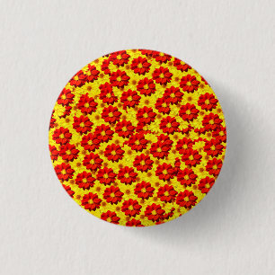 Badge Rond 2,50 Cm Fleurs de dahlia rouges et jaunes