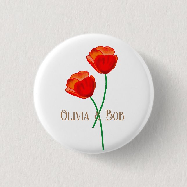 Badge Rond 2,50 Cm Fleurs de pavot rouge personnalisées (Devant)