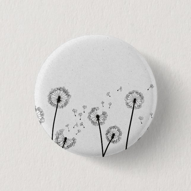 Badge Rond 2,50 Cm Fleurs de pissenlits aigrettes spores grises (Devant)