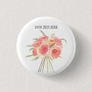 Badge Rond 2,50 Cm Fleurs de pivoine pastel Aquarelle mariage rustiqu